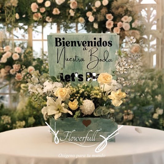 Rótulo de Bienvenida | Arreglo floral boda