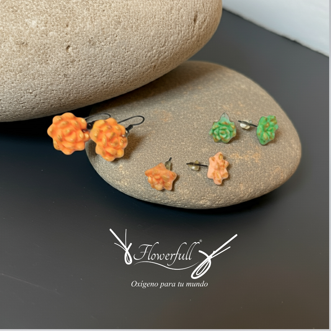 Trio de aretes de suculentas