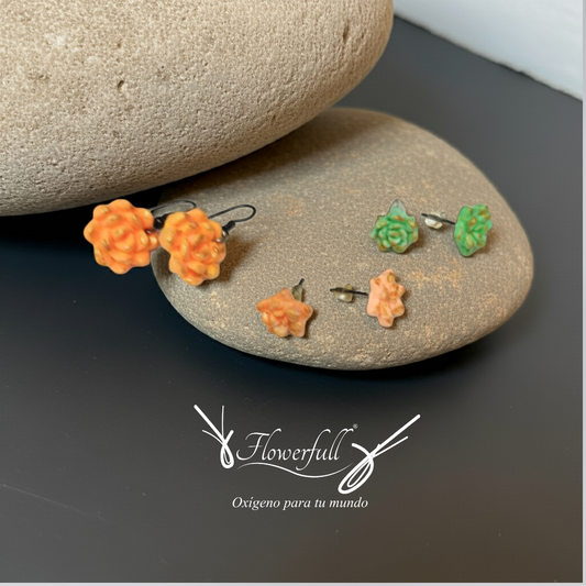 Trio de aretes de suculentas