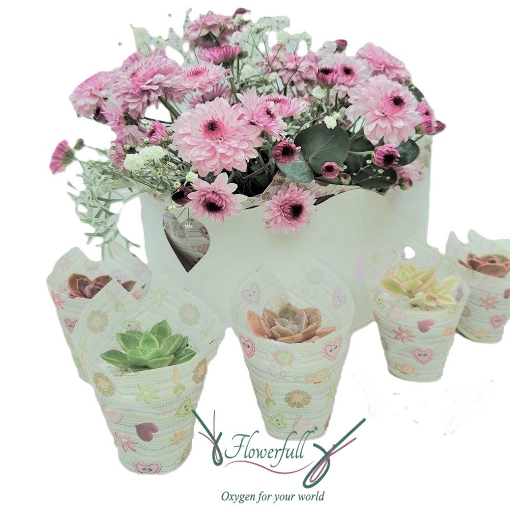 Baby's Heart | Floral arrangement and succulent keepsake