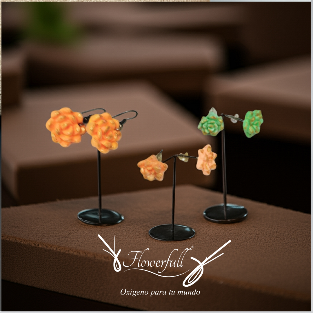 Trio de aretes de suculentas