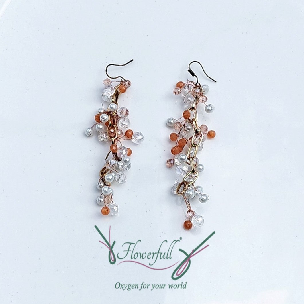 Aretes Cascada Peach & Cristal