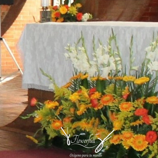 Low decoration in front of altar Church