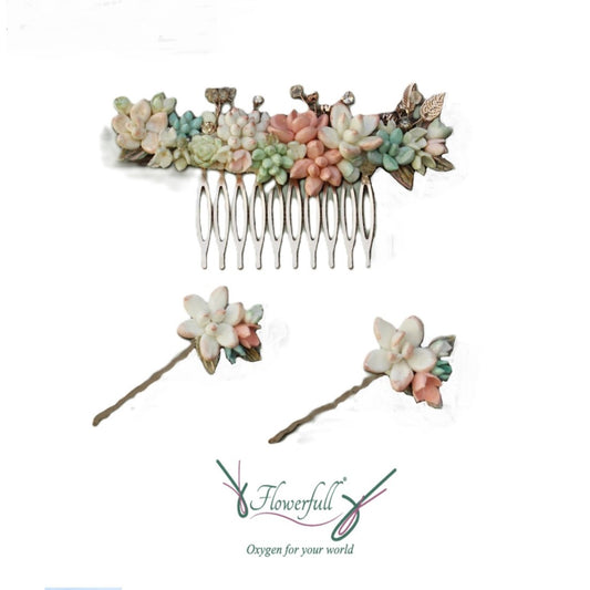 Peach Menta | SET Boda Peineta-Bobby pin-botonnier-recuerdo suculenta