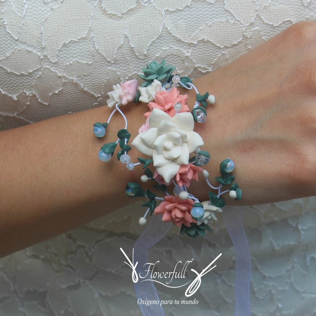 Succulent and Orange Blossom Bracelet